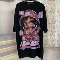 A218 - Betty Boop Y2K Sparkle Oversized Tee - 320g Heavyweight Premium Cotton - Luxury Rhinestone Bling Streetwear Boxy T-Shirt