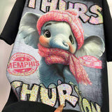 Heavy Rhinestone Cute Elephant T-Shirt | Oversized Sparkle Graphic Tee