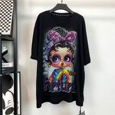 R21 - Vintage Betty Boop Sparkle Tee | Rhinestone Graphic Oversized Streetwear T-Shirt