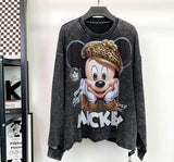 Handmade Rhinestone Mickey Graphic Washed Sweatshirt | Vintage Oversized Crewneck