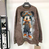 Vintage Washed Rhinestone Aviator Mickey Sweatshirt | Oversized Graphic Crewneck