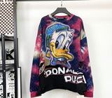 Distressed Rhinestone Donald Duck Sweatshirt | Washed Tie-Dye Oversized Crewneck