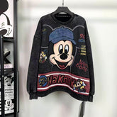 Vintage Mickey Fleece Crewneck Sweatshirt – 3D Plush Cap & Sequin Embroidery (Unisex style)