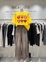Pearl Heart Graphic Cotton T-Shirt | Oversized Embellished Statement Tee
