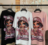 A218 - Betty Boop Y2K Sparkle Oversized Tee - 320g Heavyweight Premium Cotton - Luxury Rhinestone Bling Streetwear Boxy T-Shirt