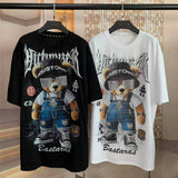 A221 - Hypebeast Teddy Bear Oversized Tee - 320g Heavyweight Breathable Cotton - Premium Rhinestone & Big Crystal Sunglasses Luxury Streetwear Shirt