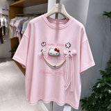 3D Hello Kitty Character T-Shirt with Pearl & Bow Detail | Cute Handmade Oversized Tee