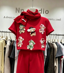Handcrafted Teddy Bear Embellished Oversized Cotton T-Shirt