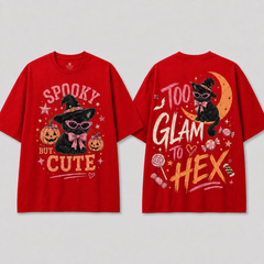 Spooky Cute Black Cat Halloween T-Shirt | 100% Cotton Tee with Handmade Rhinestone Sunglasses