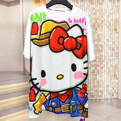 A253 - 320G Heavyweight Hello Kitty Rhinestone Graphic Tee | Oversized Streetwear Cotton T-Shirt