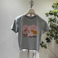 A182 - "Of Horse" Funny Graphic Tee - Sparkling Rhinestone & Embroidered Pony - 220g Premium Heavyweight Cotton