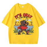 VINESU 100% Cotton T-Shirt: "It's Okay To Not Be Okay" Surfing Dog Cartoon Graphic Print