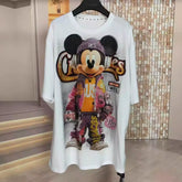 A152 - Hiphop Mickey Mouse Bling T-Shirt - 320g Heavyweight Premium Cotton Tee - Full Color Rhinestone Graphic Oversized Streetwear