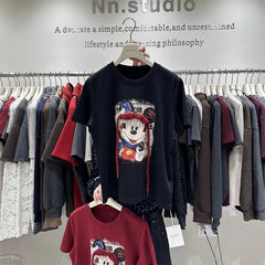 VINESU 100% Cotton Tee - 3D Exquisite Ornament - Vintage Retro Cartoon Top