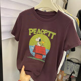 A148 - Snoopy Vintage Retro Comic Oversized Tee - Hand-Embroidered Lettering & Graphic T-Shirt