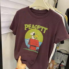A148 - Snoopy Vintage Retro Comic Oversized Tee - Hand-Embroidered Lettering & Graphic T-Shirt