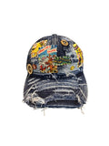 Vinesu H11 - Vintage BugsBunny Patchwork Distressed Baseball Cap | Handmade One-of-a-Kind Sun Hat💙Sea Blue