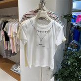 A126 - 220g Heavyweight Cotton T-Shirt with Pre-Layered Beaded Necklace Design - Brilliant Summer Collection Boutique Tee (Available in 4 Colors)