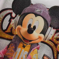 A152 - Hiphop Mickey Mouse Bling T-Shirt - 320g Heavyweight Premium Cotton Tee - Full Color Rhinestone Graphic Oversized Streetwear