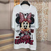 A151 - Luxury Bling Minnie Mouse Graphic Tee - Full Rhinestone Crystal Oversized T-Shirt - 320g Heavyweight Premium Cotton
