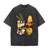 VINESU Looney Tunes - Themed Washed - Out Pink T - shirt: Retro Cartoon Vibe