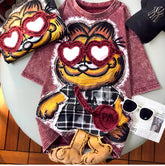 VINESU A07 - Cool Cat Sequin Oversized Tee with 3D Paws & Washed Finish
