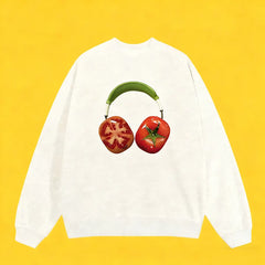Vinesu Trendy Brand Fun Tomato Headphone Print Crew Neck Sweatshirt