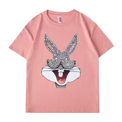 VINESU V786 - Sparkle Bunny Bling Graphic Relaxed Fit T-Shirt