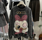VINESU Y201 Vintage Washed Patchwork Sweatshirt - Heavy Detail Graphic Top