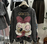 VINESU Y201 Vintage Washed Patchwork Sweatshirt - Heavy Detail Graphic Top