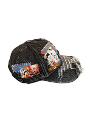Vinesu H10 - Handmade Reworked Astro Boy Patchwork Cap | One-of-a-Kind Distressed Animation Hat ❤Black