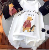 VINESU A13 - Strawberry Swan Bear & Penguin Long Sleeve Tee with 3D Scarf