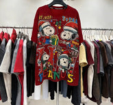 Vinesu A71 - Christmas Limited Edition Snoopy Hotfix Rhinestone Print T-Shirt | 320g Cotton Loose Casual Fall/Winter Top