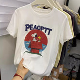 A148 - Snoopy Vintage Retro Comic Oversized Tee - Hand-Embroidered Lettering & Graphic T-Shirt