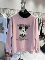 VINESU Rhinestone Retro Cartoon Sweatshirt - 3D Bling Design, Sweet-Cool Street Style