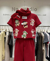 VINESU M469 - Christmas Bear Print T-Shirt