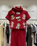 Handcrafted Teddy Bear Embellished Oversized Cotton T-Shirt