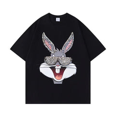 VINESU V786 - Sparkle Bunny Bling Graphic Relaxed Fit T-Shirt