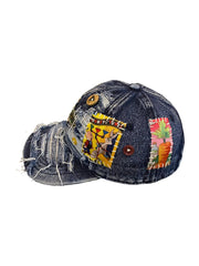 Vinesu H11 - Vintage BugsBunny Patchwork Distressed Baseball Cap | Handmade One-of-a-Kind Sun Hat💙Sea Blue