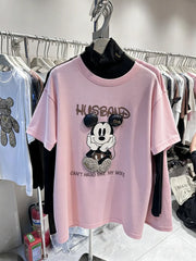 VINESU Rhinestone Cartoon Mouse TEE - 3D Bling Design, Sweet-Cool Street Style