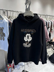 VINESU Rhinestone Mickey Hoodie - 3D Bling Design, Sweet-Cool Street Style