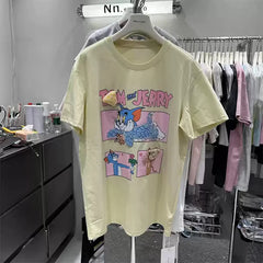 Artisan Tom & Jerry 3D Embellished Tee | Hand-Beaded Crystal Tom & Plush Jerry | 220g Premium Structured Cotton