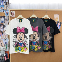 VINESU MKT04 - Cartoon Mouse Hand-Embellished Oversized Cotton T-Shirt