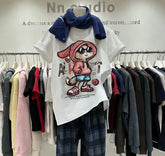 VINESU B04 - Fun Bunny Graphic Cotton Tee with Rhinestones