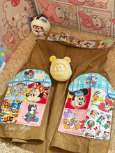 Vinesu A59 - Retro Mickey Patchwork A-Line Skirt | Vintage Cartoon Aesthetic Mini Skirt with House-Pocket Detail