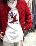 Vinesu A56 - Premium 100% Cotton Long Sleeve Graphic Tee - Cute Cartoon Mouse Print - Loose Fit Spring/Autumn Couple T-shirt in White