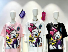 VINESU MKT03 - Daisy Duck Hand-Rhinestoned T-Shirt - 220GCotton