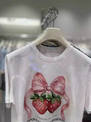 VINESU Strawberry Diamond-Embellished Heavyweight Cotton Tee