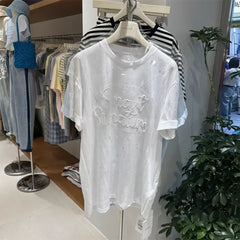 A137 - SS26 Designer Series: Intricate Lace & Embroidery Distressed Oversized Tee