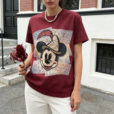 VINESU A11 - Vintage Mouse Art Tee with Hand-Embellished Rhinestones